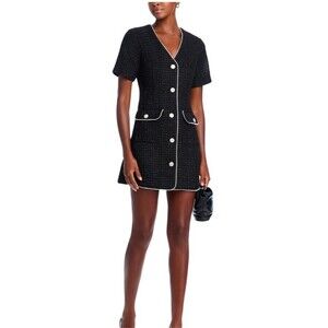 Aqua Women's Tweed Lace Trim Short Sleeve Dress Size Small NWOT